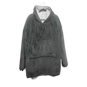 The Comfy Unisex Sherpa‎ Lined Wearable Blanket Hoodie Sweatshirt Gray One Size
